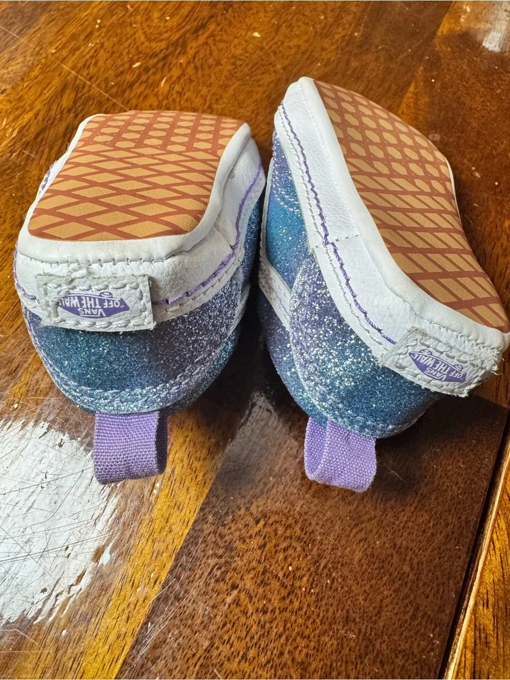 Vans Kids Glitter Teal & Purple Slip-On Style Sneakers